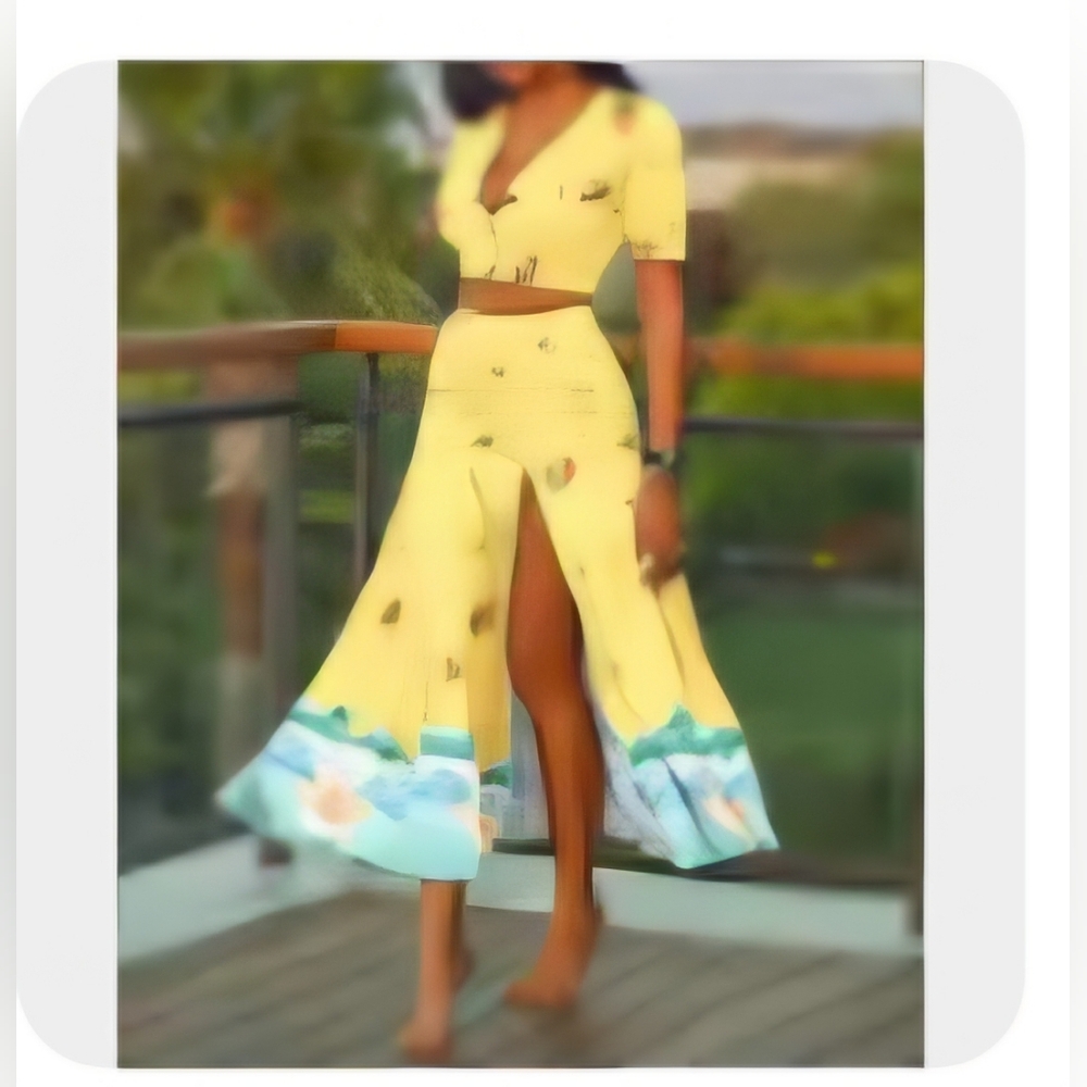 CBR Yellow Floral Maxi Two-Piece Dress Set S